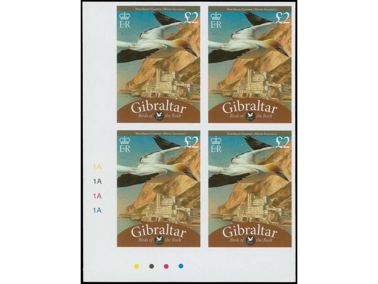 Northern Gannet £2 - two imperf SW proof blocks of 4 with plate numbers and check-dots unmounted mint