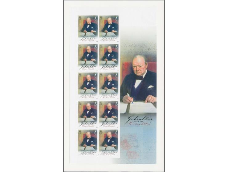 Winston Churchill (1 Op) imperf proof sheet of 10 as issued except value shown as 8p mounted on card