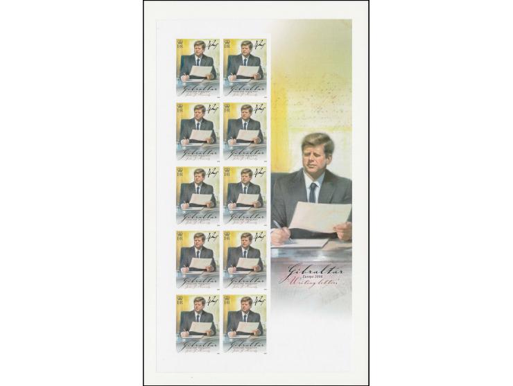 John F Kennedy (44p) imperf proof sheet of 10 as issued except value shown as 42p mounted on card