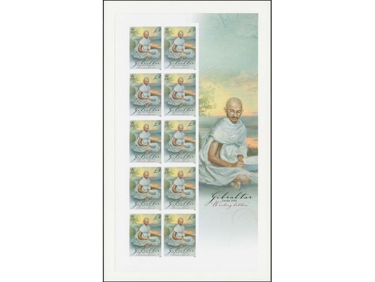 Mahatma Gandhi £1 imperf proof sheet of 10 as issued mounted on card