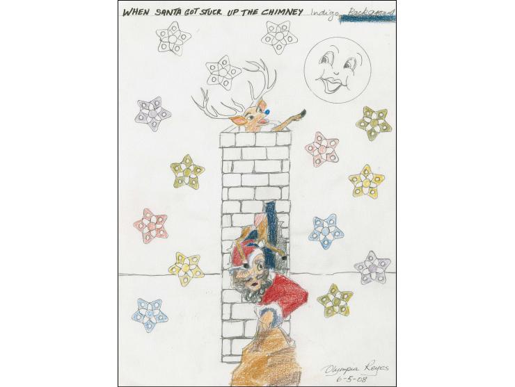 When Santa Got Stuck up the Chimney - Original pencil sketch by Olympia Reyes (local artist) as initial idea for 10p value, o