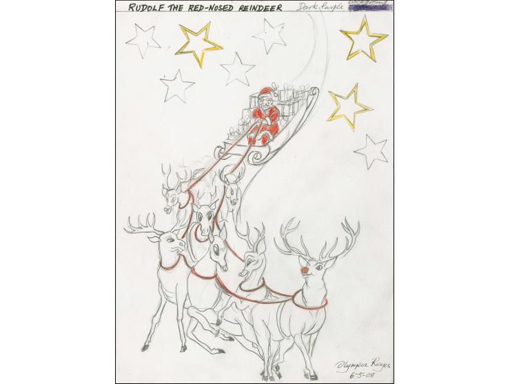 Rudolf the Red-Nosed Reindeer - Original pencil sketch by Olympia Reyes (local artist) as initial idea for 42p value, on A4 c