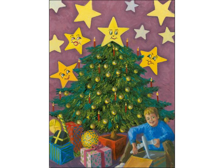 Oh Christmas Tree - Original hand-painted artwork by Olympia Reyes (local artist) as issued 44p value, on thick board size 30
