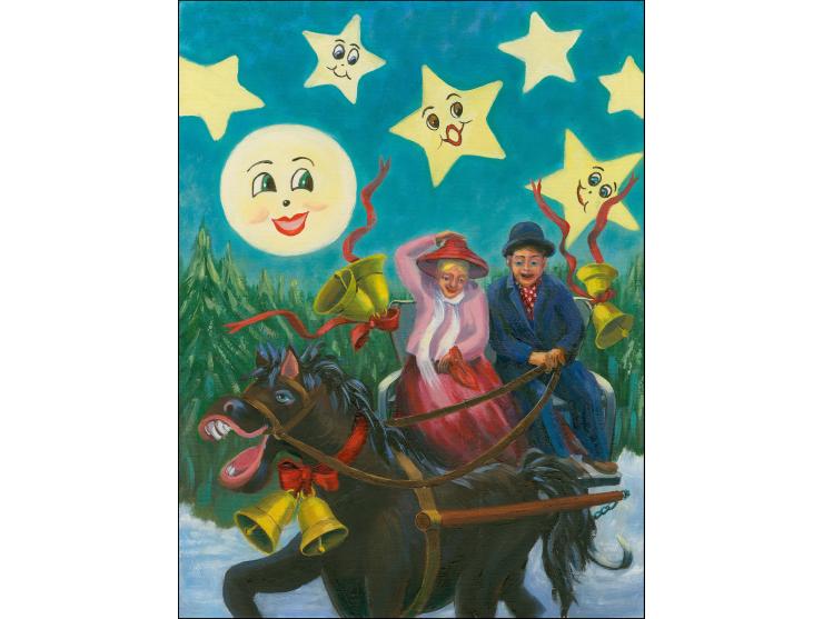 Jingle Bells - Original hand-painted artwork by Olympia Reyes (local artist) as issued 59p value, on thick board size 300 x 4
