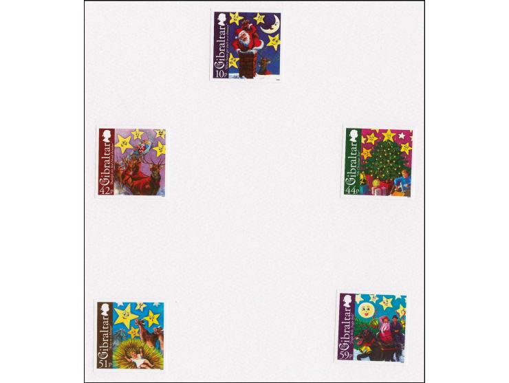 Imperf proof, four sets of 5 as issued except background colours are slightly darker mounted on Cartor presentation folder