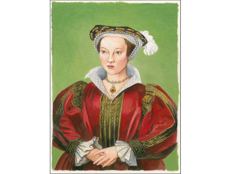 Katherine Parr - Original water colour artwork by Martin Hargreaves (Design by Stephen Perera) as used for 44p design, on car