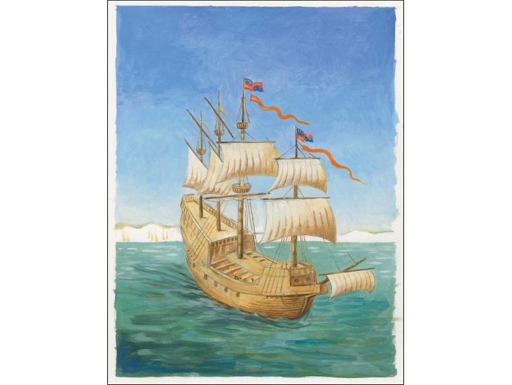 The Mary Rose - Original water colour artwork by Martin Hargreaves (Design by Stephen Perera) as used for 51 p design, on car