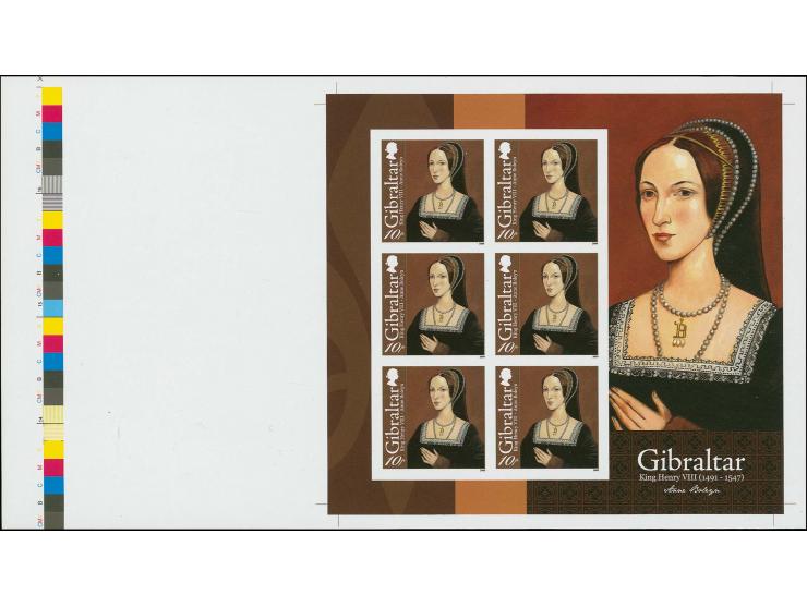Anne Boleyn 10p - Imperf proof sheetlet of 6 unmounted mint