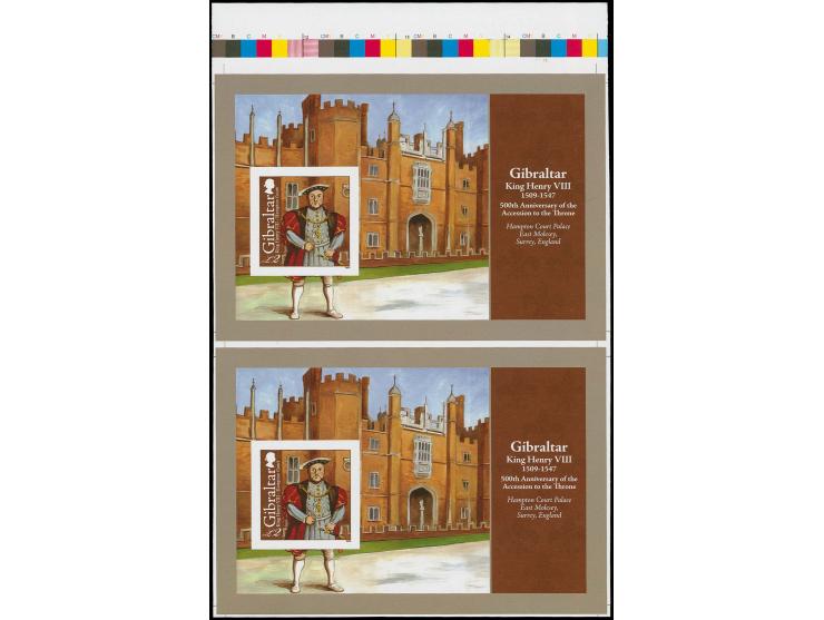 Hampton Court £2 - Imperf proof pair of m/sheets in issued colours unmounted mint from the top of the sheet showing colour-ch