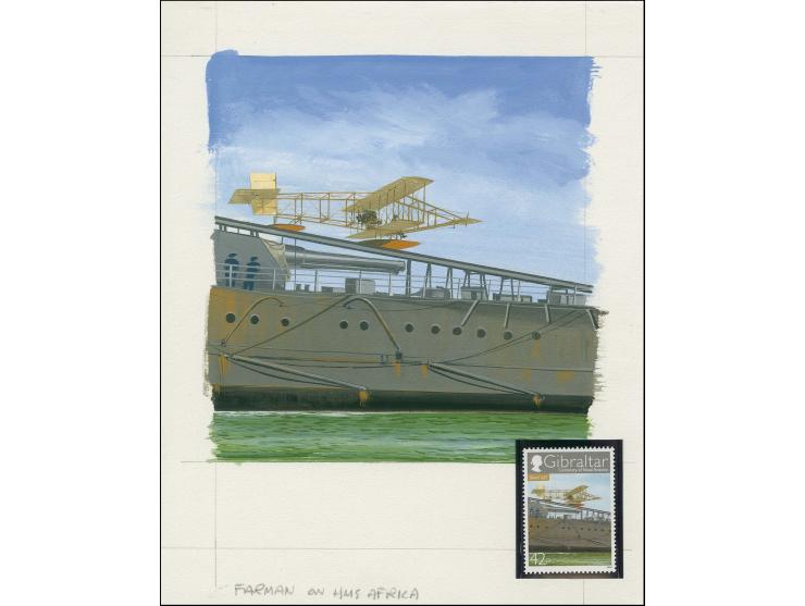Farman on HMS Africa - Original water colour artwork by John Batchelor (Design by Stephen Perera) as used for one of the 42p 