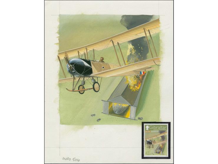Avro 504 - Original water colour artwork by John Batchelor (Design by Stephen Perera) as used for one of the 42p value stamps