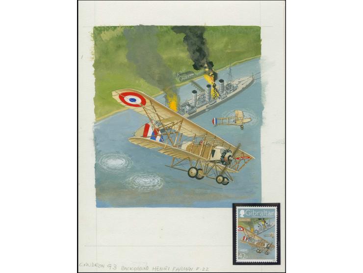 Caudron Gill - Original water colour artwork by John Batchelor (Design by Stephen Perera) as used for one of the 42p value st