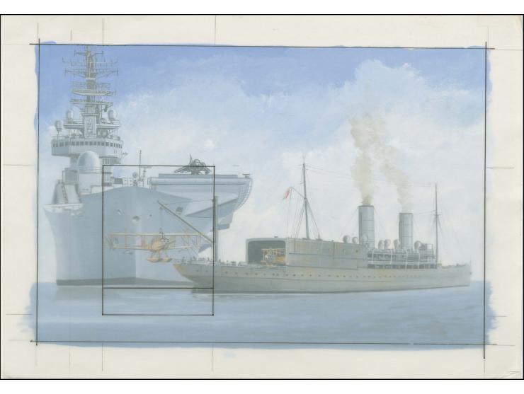 Aircraft Carriers - Original water colour artwork by John Batchelor (Design by Stephen Perera) as used for main design of m/s