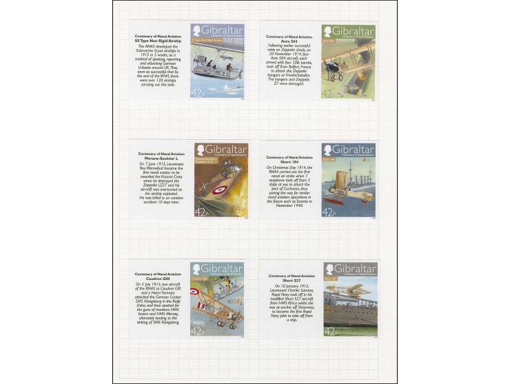 Two imperf composite proof sets of 6 with text alongside mounted on card