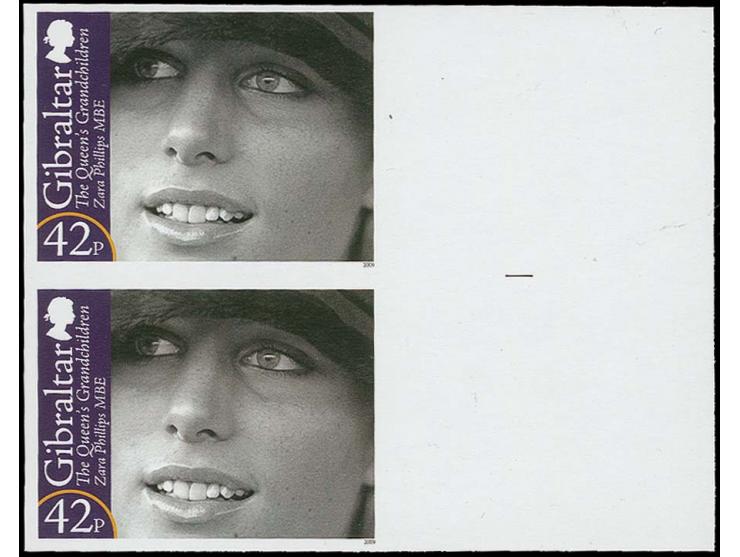 Zara Phillips 42p - eight imperf marginal proof pairs as issued unmounted mint