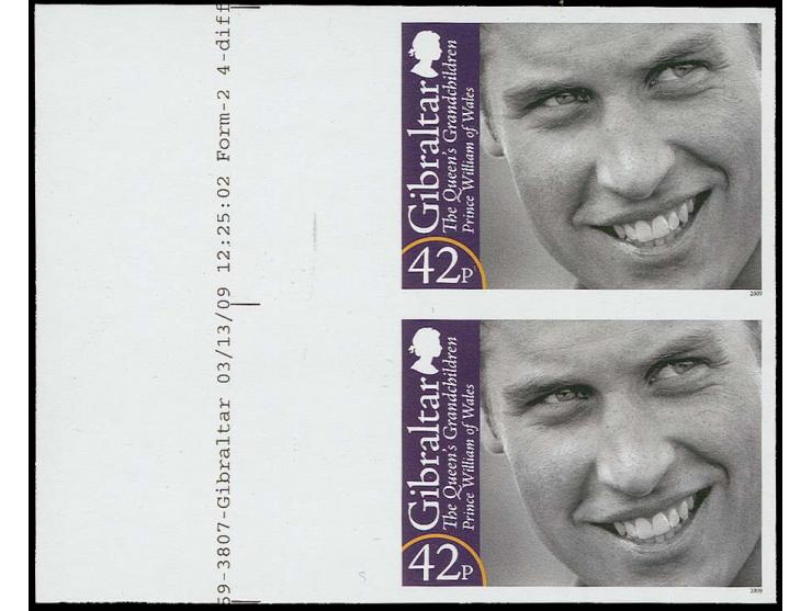 Prince William 42p - eight imperf marginal proof pairs as issued unmounted mint