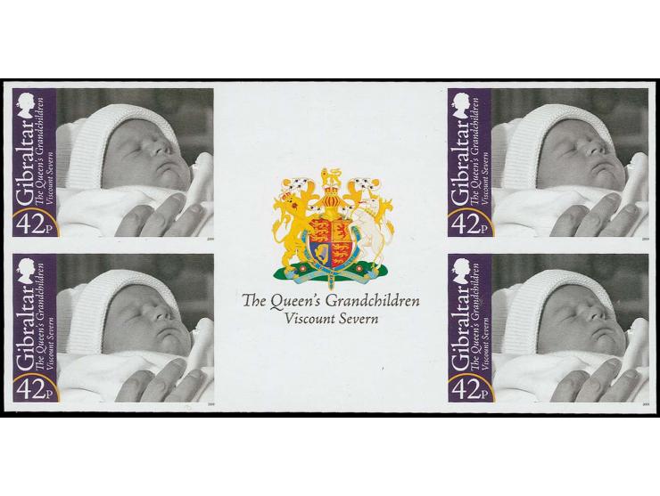 Viscount Severn 42p - eight imperf inter-paneau gutter proof blocks of 4 with coat of arms in gutter, as issued unmounted min