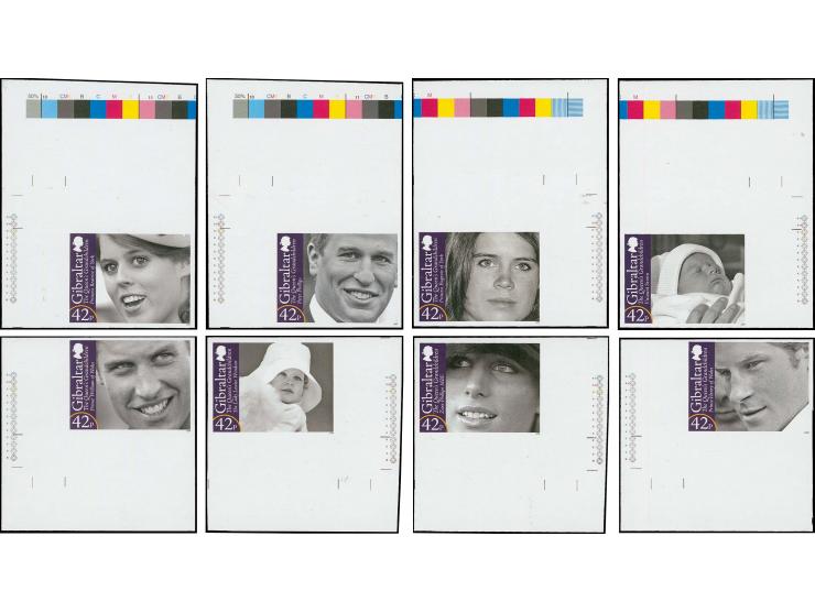 Four complete sets of 8 in Imperf corner proof singles, as issued unmounted mint