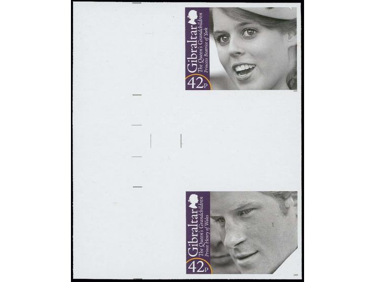Imperf se-tenant vertical gutter proof, four pairs featuring Princess Beatrice & Prince Harry, in issued colours unmounted mi