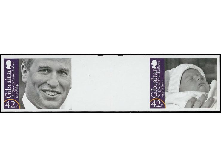 Imperf se-tenant horizontal gutter proof, twenty pairs featuring Peter Phillips & Viscount Severn, in issued colours unmounte