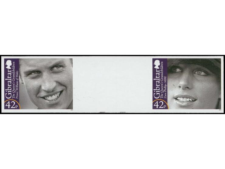 Imperf se-tenant horizontal gutter proof, twenty pairs featuring Prince William & Zara Phillips, in issued colours unmounted 