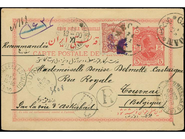 12 ch. carmine tied by cds. "MECHED 24 11" to picture postcard 5 ch. as registered postcard to Belgium with Persian and Russi