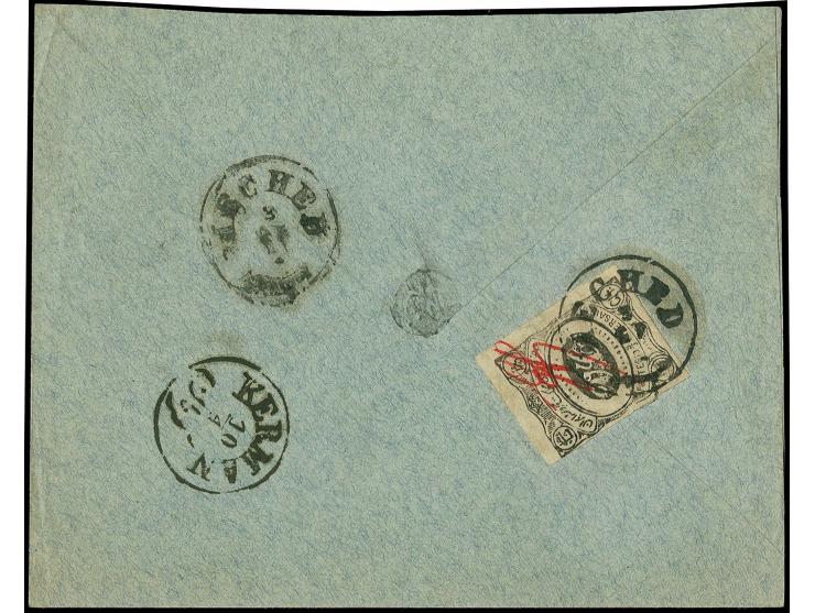 1902, issue for Meshed: 5 ch. black, initialled, tied by cds. "MESHED 15/3" to reverse of envelope to Kerman with adjacent ar