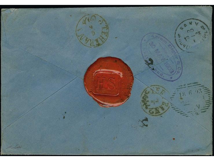 1903, "PROVISOIR 1903" 2 ch., 2 copies with surcharge issue 1 CHAHIS on 3 ch. (2) and 2 CHAHIS on 3 ch. (3) and 12 CH on 10 k