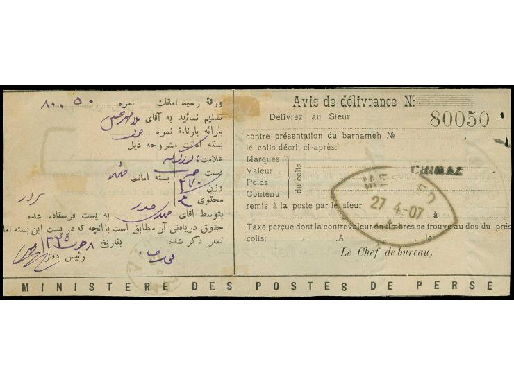 5 kr. with additional franking including 1906, provisional type set issue 1 ch. and 3 ch. in vertical pair, tied by oval "CHI