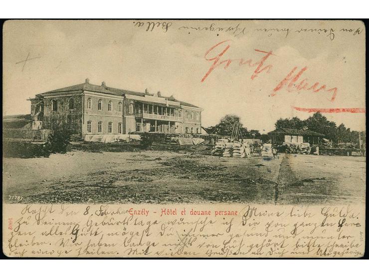 1906, provisional type set issue 2 ch. used as postcard tax stamp together with 6 ch., tied by cds. "RECHT (DEPART) 11 FEVR 1