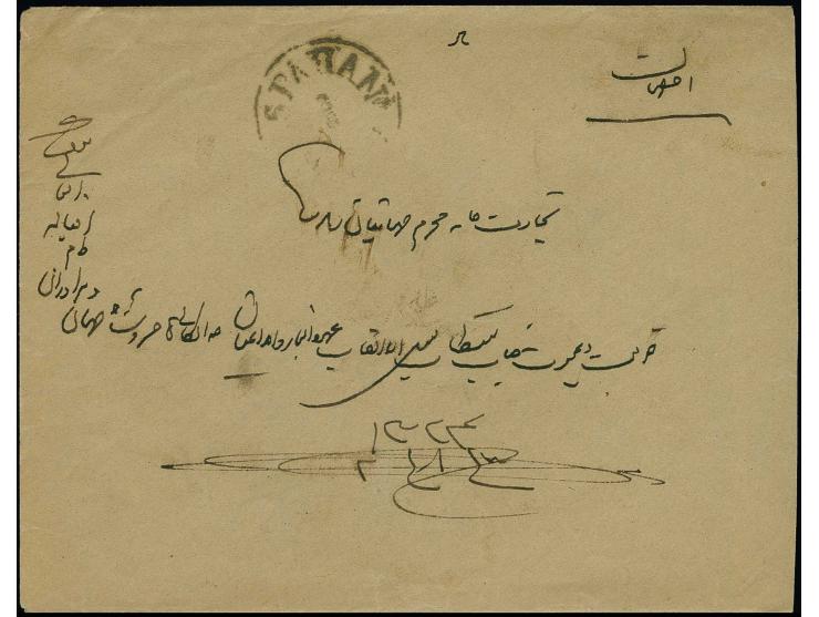 3 ch. in horizontal pair, the right stamp with "POSTES" inserted separately, tied by oval "KACHAN 1-6-06" to reverse of cover