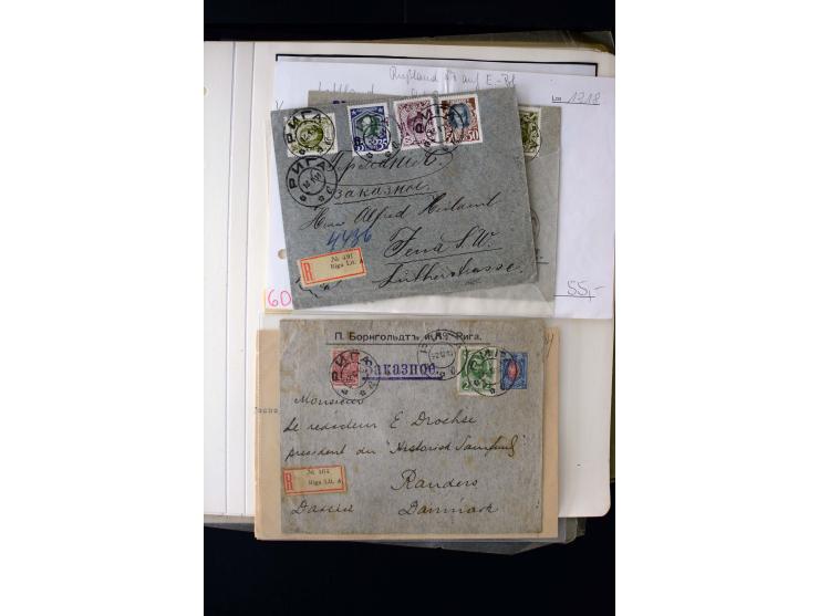1884/1917, interesting collection of stamps, pieces and more than 50 cards and covers, many registered, all used on Latvian t