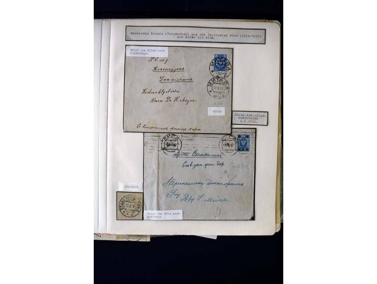 1884/1917, interesting collection of stamps, pieces and more than 50 cards and covers, many registered, all used on Latvian t