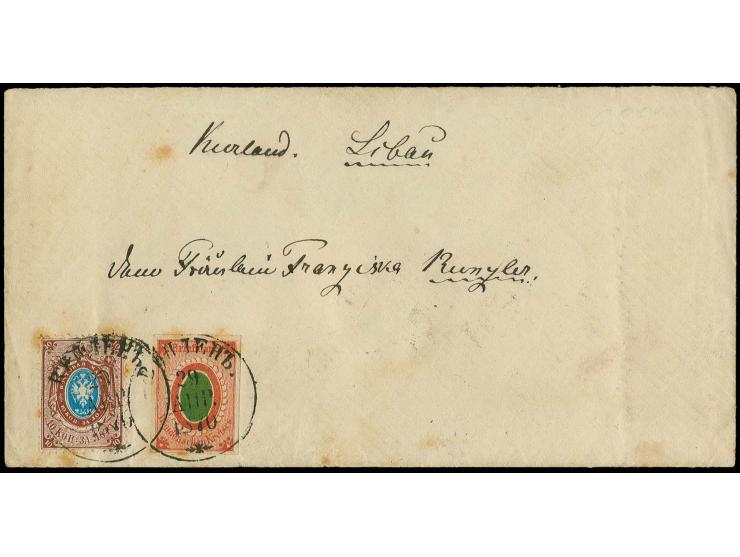 1866/70, green oval without green borderline 2 k. in combination with Russia 10 k. tied by cds. "WENDEN 29.APR.1870" to cover