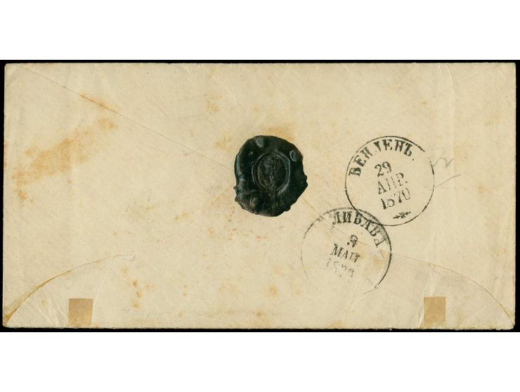 1866/70, green oval without green borderline 2 k. in combination with Russia 10 k. tied by cds. "WENDEN 29.APR.1870" to cover