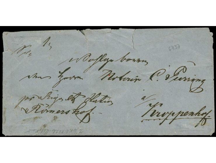 1871, green oval without green borderline 2 k. tied by manuscript mark to cover in combination with Russia 1866 10 k. with cd