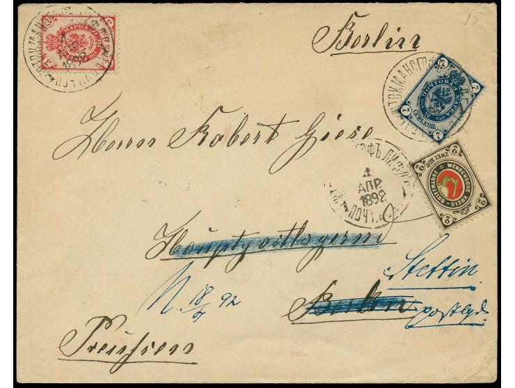 1884/94, Wenden coat of arms 2 k. and Russia 1884 3 and 7 k. tied by cds. "STOCKMANSDORF 4 APR 1892" to cover to Berlin, from