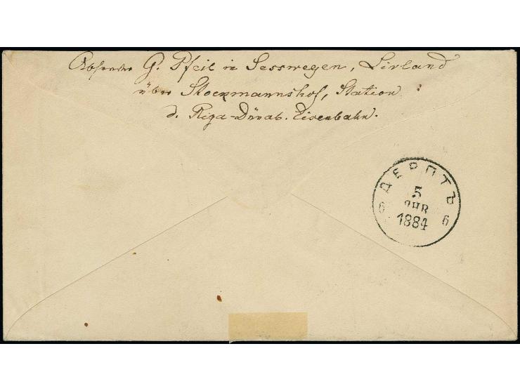1884/94, Wenden coat of arms 2 k. tied by cds. "STOCKMANSDORF" to Russia postal stationery envelope 7 k. to Dorpat, fine, sig