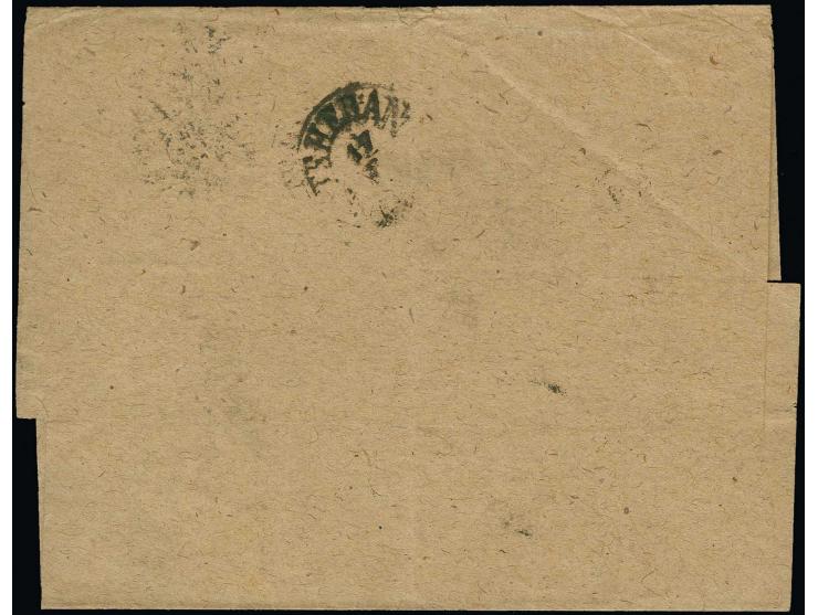 2 ch., tied by faint Ispahan oval date stamp to printed matter wrapper from Zurich 1909 to Ispahan, showing on front boxed ce