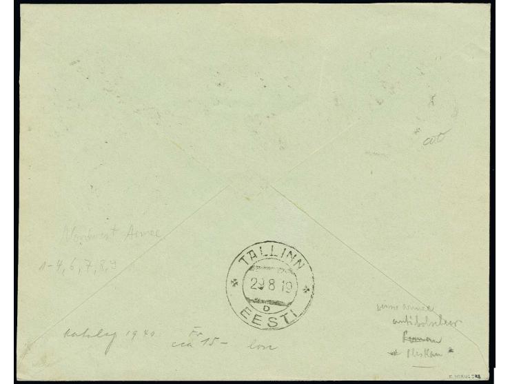 2-50 k. tied by cds. "PSKOV 23 8 19" to registered cover to Riga with Tallinn transit mark, fine