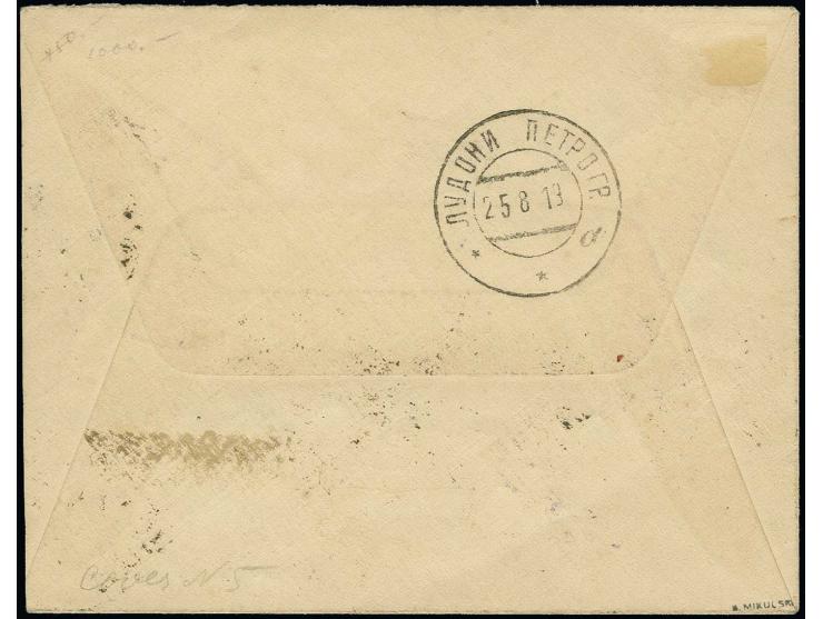 10 r. tied by cds. "POLNA 15 8 19" to registered cover to Ludony with arrival mark, opened on three sides, little part of add