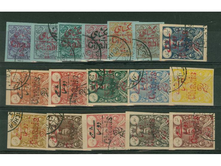 1 ch. on 1 ch.-2 ch. on 30 kr. cancelled by Teheran depart 20.XII.09 special postmark, fine and scarce, signed Sadri with cer