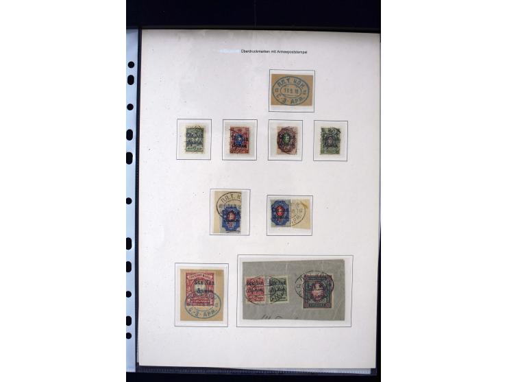 1919, interesting group with mint and used material, including Mi.-No. 8 as gutter pair, 7 k. with proof overprint used, some