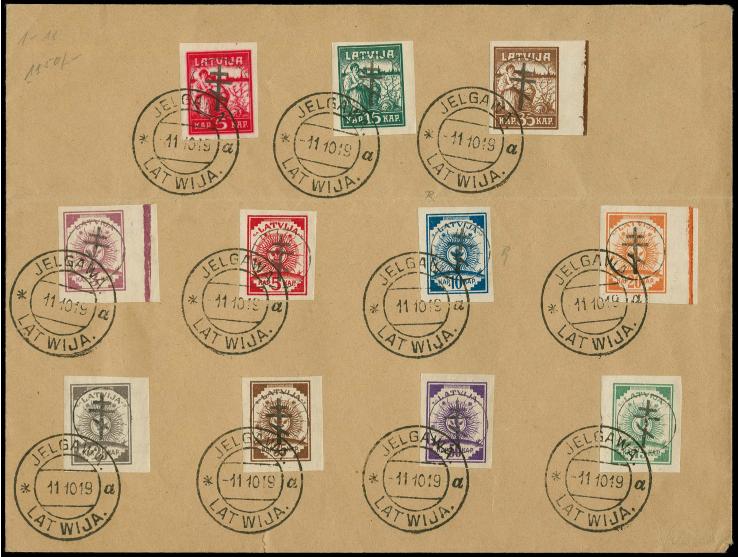 3-75 k. and 5-35 k. tied by cds. "JELGAWA -11 10 19" to blank cover, reverse with manuscript "guaranteed to be genuine..." an