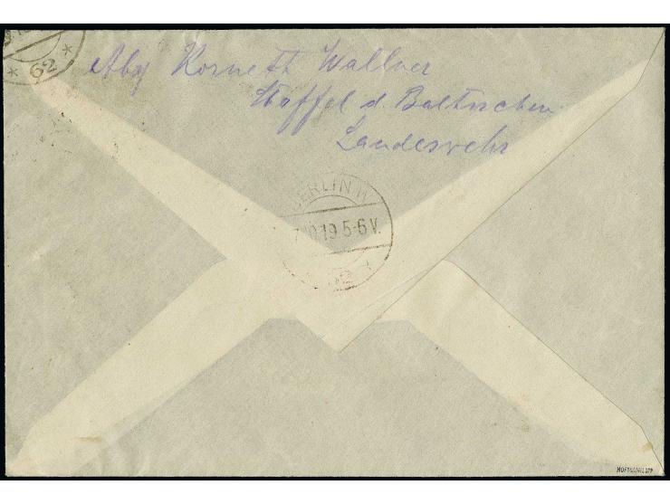 5-15 k., there 15 k. as vertical pair, tied by cds. "JELGAWA 13 10 19" to registered cover to Berlin, with complete receipt, 