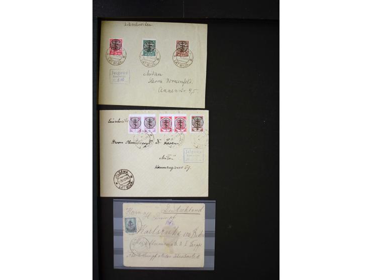 1919, very interesting group of more than 30 cards and covers, including some better stamps like Mi.-No. 14, some signed and 