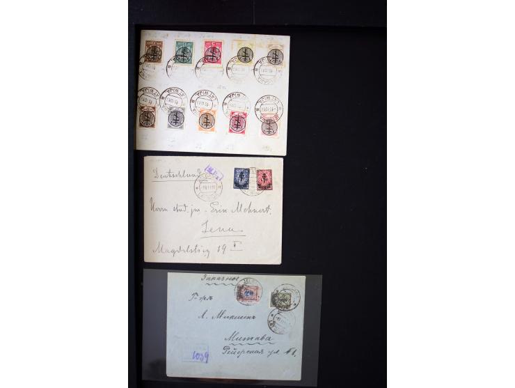 1919, very interesting group of more than 30 cards and covers, including some better stamps like Mi.-No. 14, some signed and 
