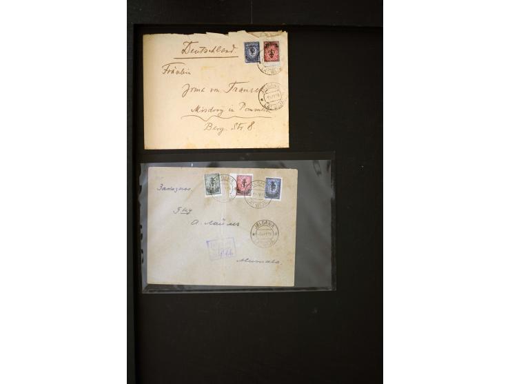 1919, very interesting group of more than 30 cards and covers, including some better stamps like Mi.-No. 14, some signed and 