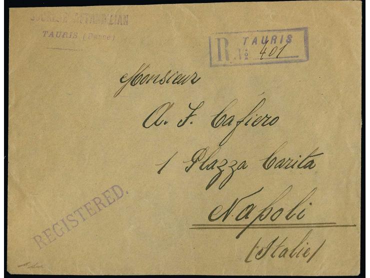 1912, "OFFCIEL" overprint on 1 ch., 3 ch. and 9 ch., 2 values each, tied by cds. "TAURIS 8.II.12" to reverse of registered en