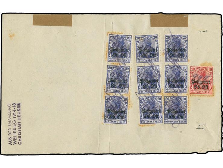 10 pfg. single and 20 pfg. three strips of three, tied by penstrokes to reverse of telegram to the "Zellstoffwerke Reval", st
